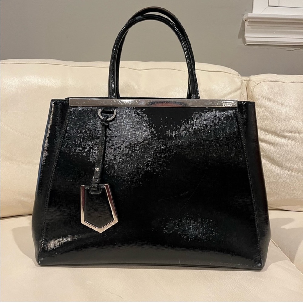 Fendi Black Patent Leather Top-Handle Shoulder Bag with Silver Hardware